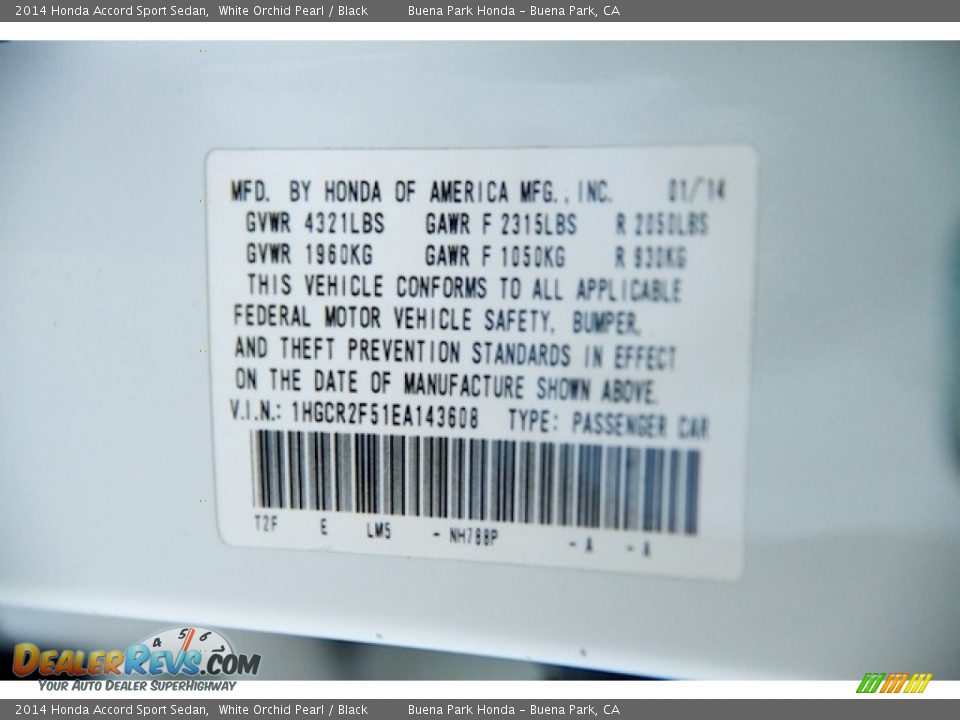 2014 Honda Accord Sport Sedan White Orchid Pearl / Black Photo #30