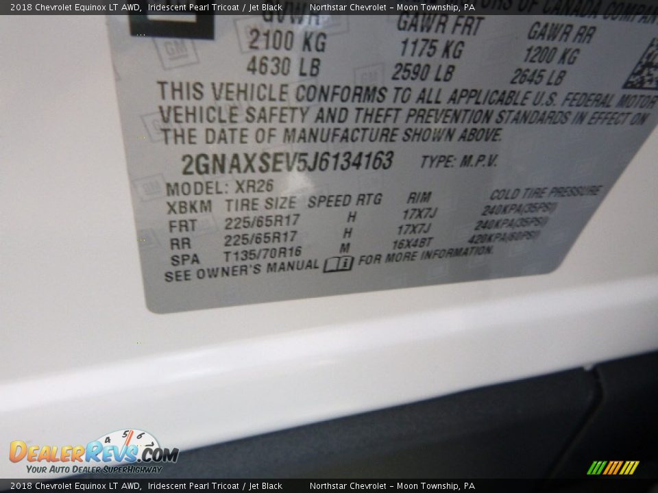 2018 Chevrolet Equinox LT AWD Iridescent Pearl Tricoat / Jet Black Photo #16