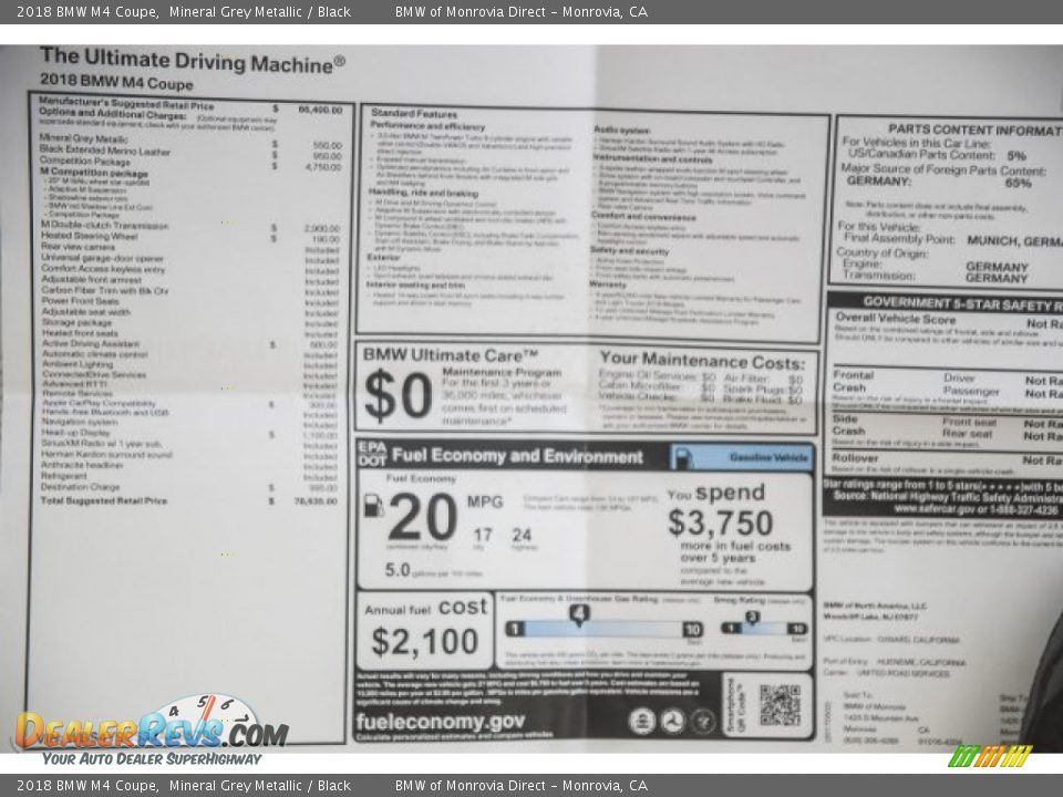 2018 BMW M4 Coupe Window Sticker Photo #10