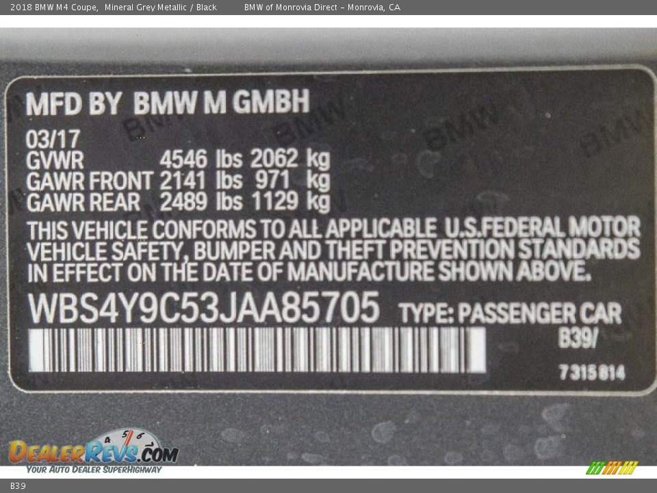 BMW Color Code B39 Mineral Grey Metallic