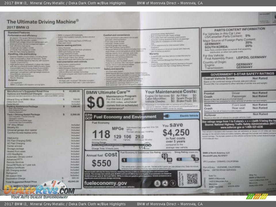 2017 BMW i3 Mineral Grey Metallic / Deka Dark Cloth w/Blue Highlights Photo #11