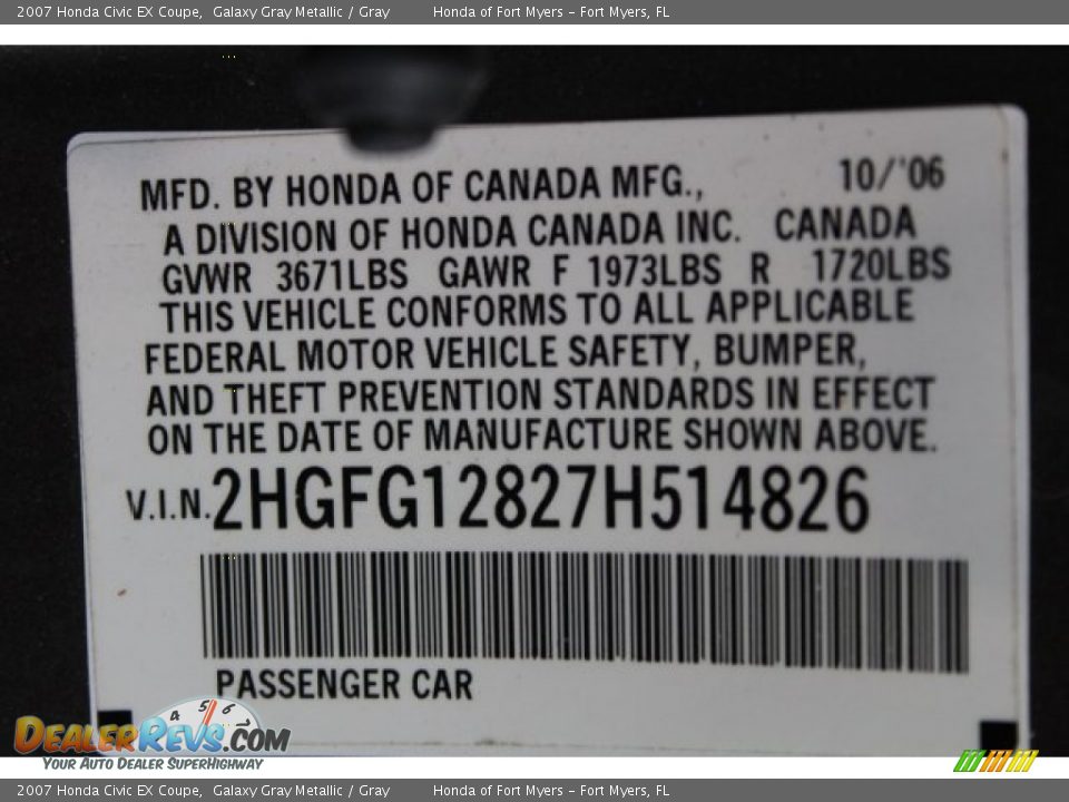 2007 Honda Civic EX Coupe Galaxy Gray Metallic / Gray Photo #26
