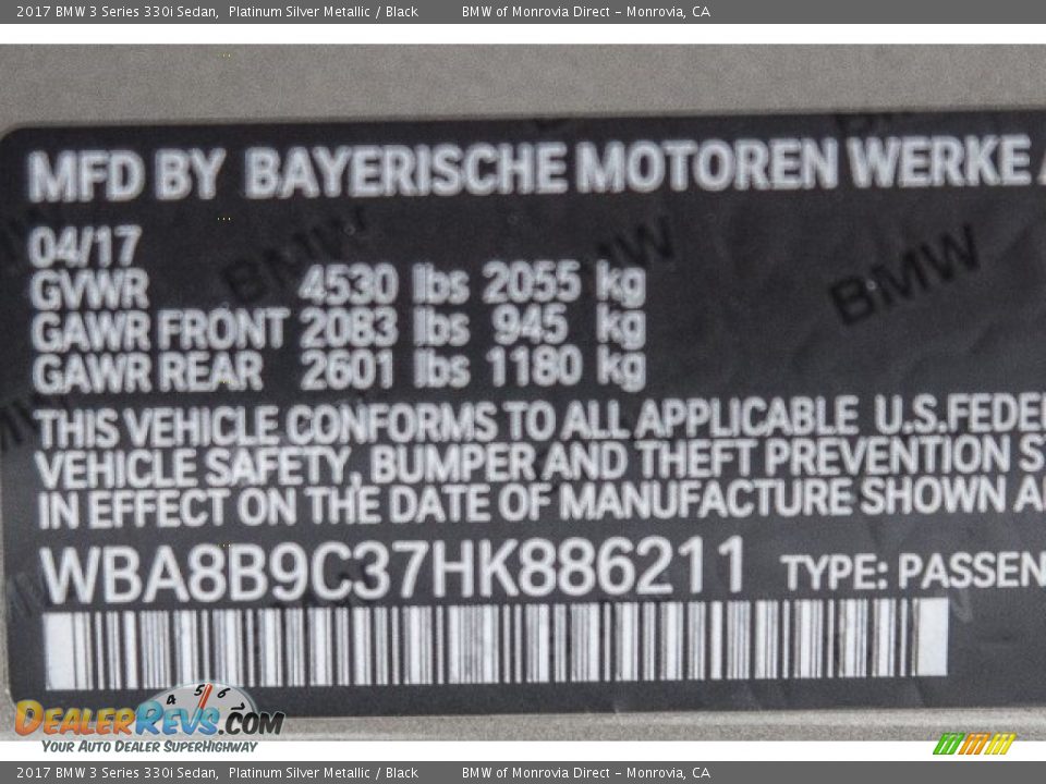 2017 BMW 3 Series 330i Sedan Platinum Silver Metallic / Black Photo #11