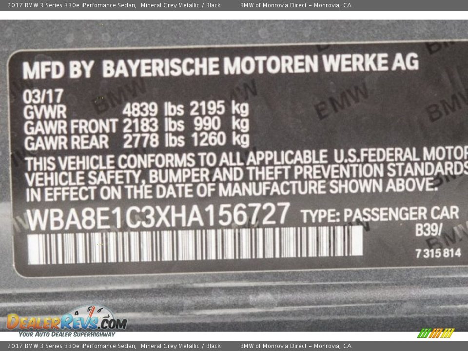 2017 BMW 3 Series 330e iPerfomance Sedan Mineral Grey Metallic / Black Photo #11
