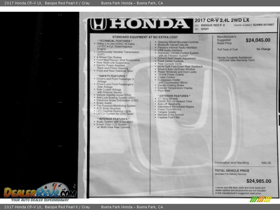 2017 Honda CR-V LX Basque Red Pearl II / Gray Photo #17