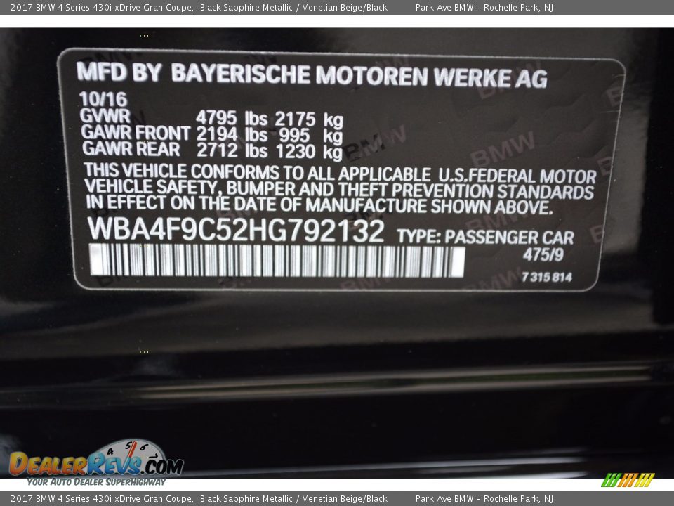2017 BMW 4 Series 430i xDrive Gran Coupe Black Sapphire Metallic / Venetian Beige/Black Photo #34