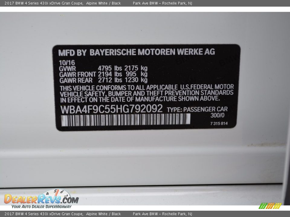 2017 BMW 4 Series 430i xDrive Gran Coupe Alpine White / Black Photo #34