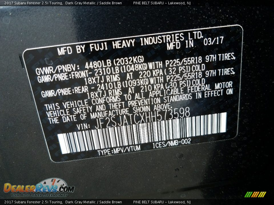 2017 Subaru Forester 2.5i Touring Dark Gray Metallic / Saddle Brown Photo #9