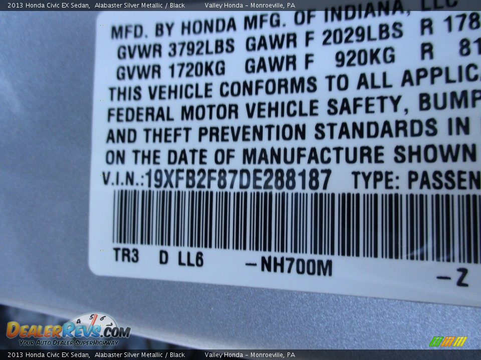 2013 Honda Civic EX Sedan Alabaster Silver Metallic / Black Photo #19