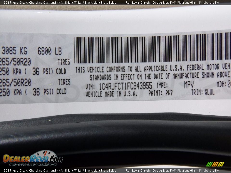 2015 Jeep Grand Cherokee Overland 4x4 Bright White / Black/Light Frost Beige Photo #13