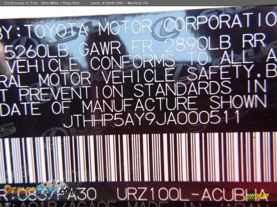 Lexus Color Code 083 Ultra White