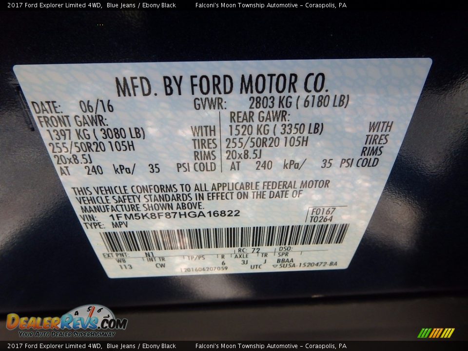 2017 Ford Explorer Limited 4WD Blue Jeans / Ebony Black Photo #23