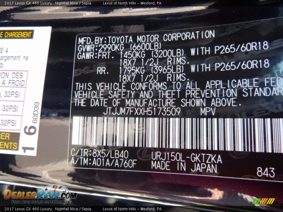 2017 Lexus GX 460 Luxury Nightfall Mica / Sepia Photo #11
