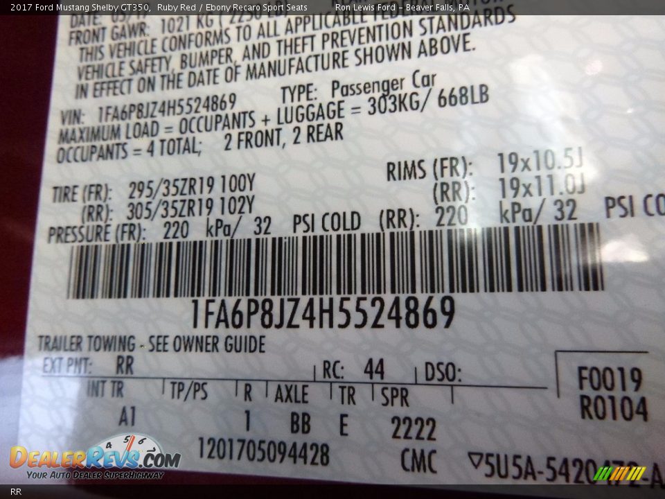 Ford Color Code RR Ruby Red