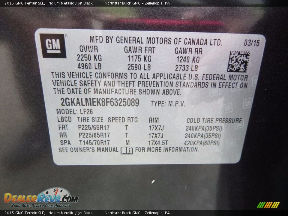 2015 GMC Terrain SLE Iridium Metallic / Jet Black Photo #21