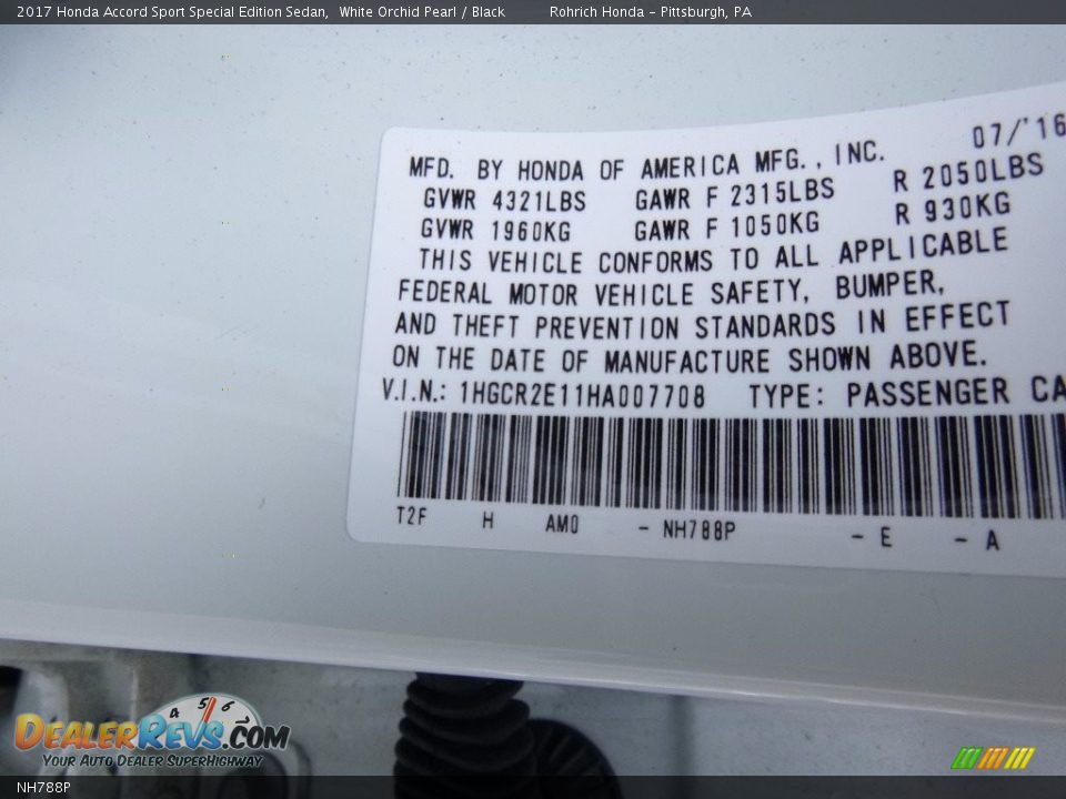 Honda Color Code NH788P White Orchid Pearl