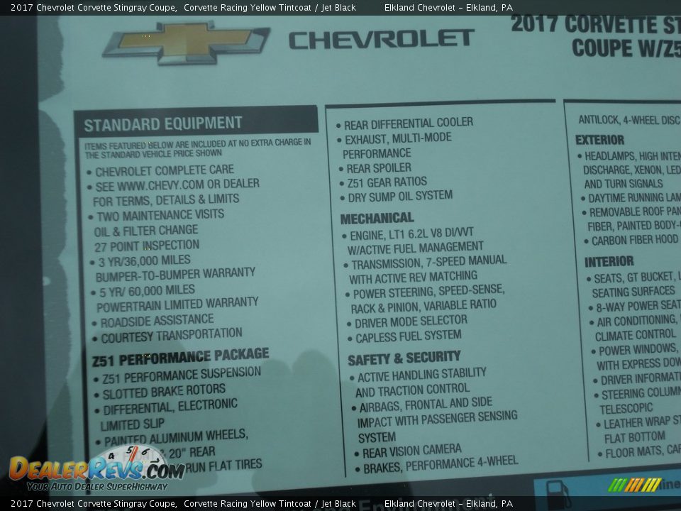2017 Chevrolet Corvette Stingray Coupe Corvette Racing Yellow Tintcoat / Jet Black Photo #14