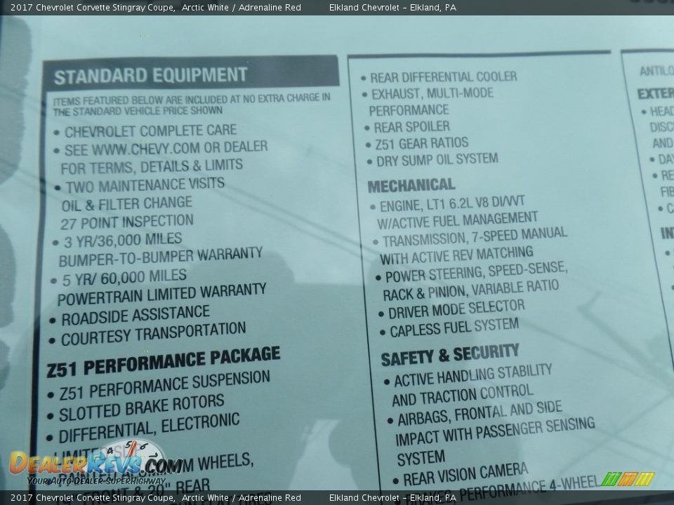 2017 Chevrolet Corvette Stingray Coupe Window Sticker Photo #17