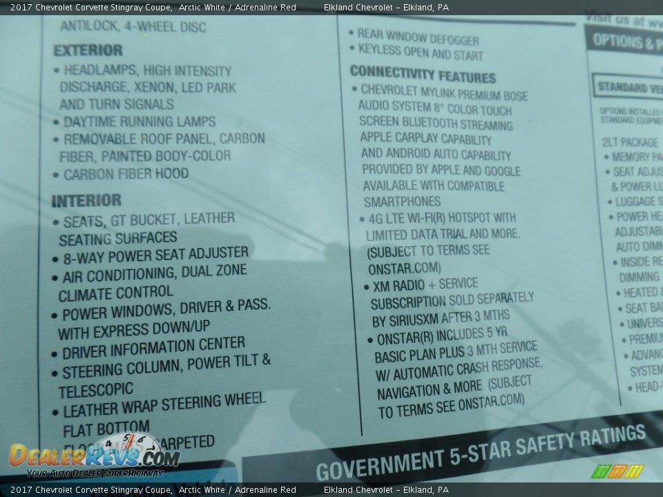 2017 Chevrolet Corvette Stingray Coupe Window Sticker Photo #18