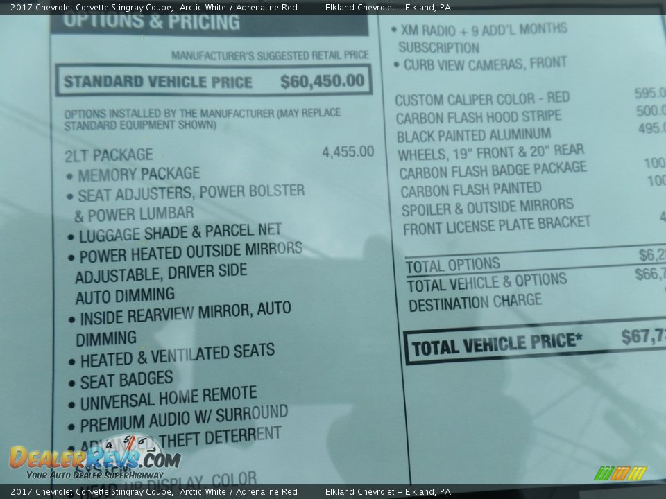 2017 Chevrolet Corvette Stingray Coupe Window Sticker Photo #19