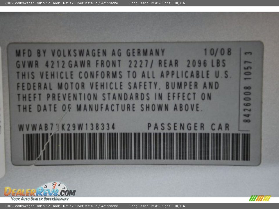 2009 Volkswagen Rabbit 2 Door Reflex Silver Metallic / Anthracite Photo #18