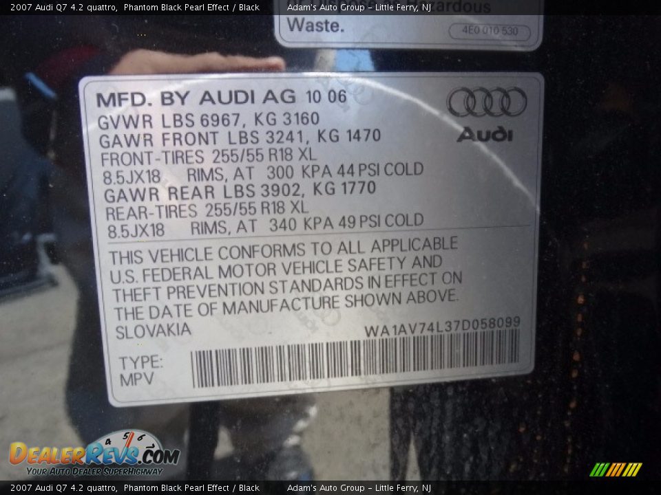 2007 Audi Q7 4.2 quattro Phantom Black Pearl Effect / Black Photo #12