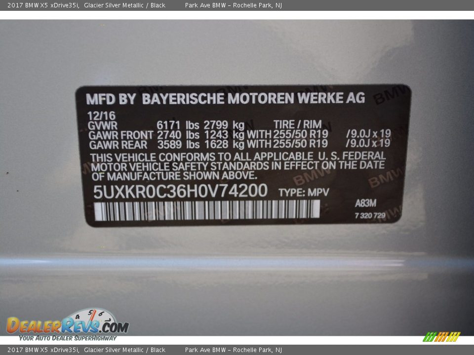 2017 BMW X5 xDrive35i Glacier Silver Metallic / Black Photo #35