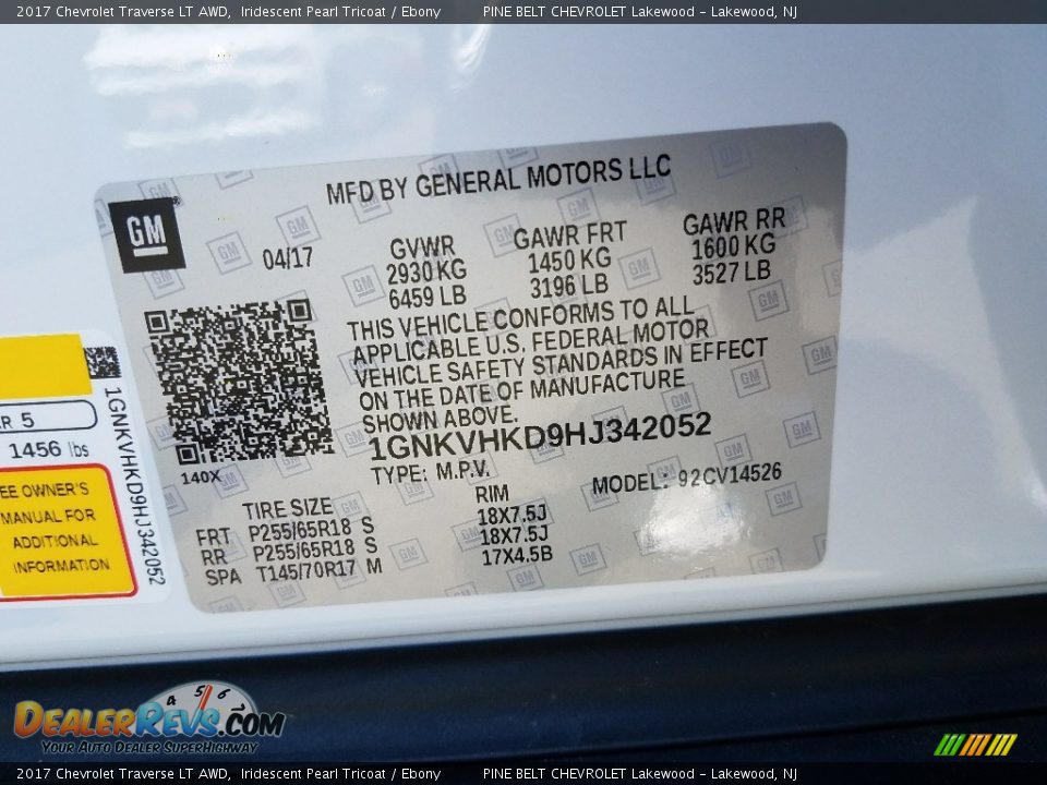 2017 Chevrolet Traverse LT AWD Iridescent Pearl Tricoat / Ebony Photo #9