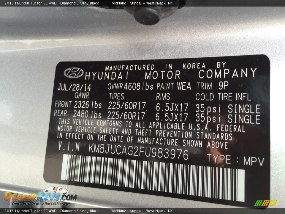 2015 Hyundai Tucson SE AWD Diamond Silver / Black Photo #31