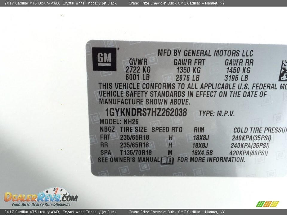 2017 Cadillac XT5 Luxury AWD Crystal White Tricoat / Jet Black Photo #12