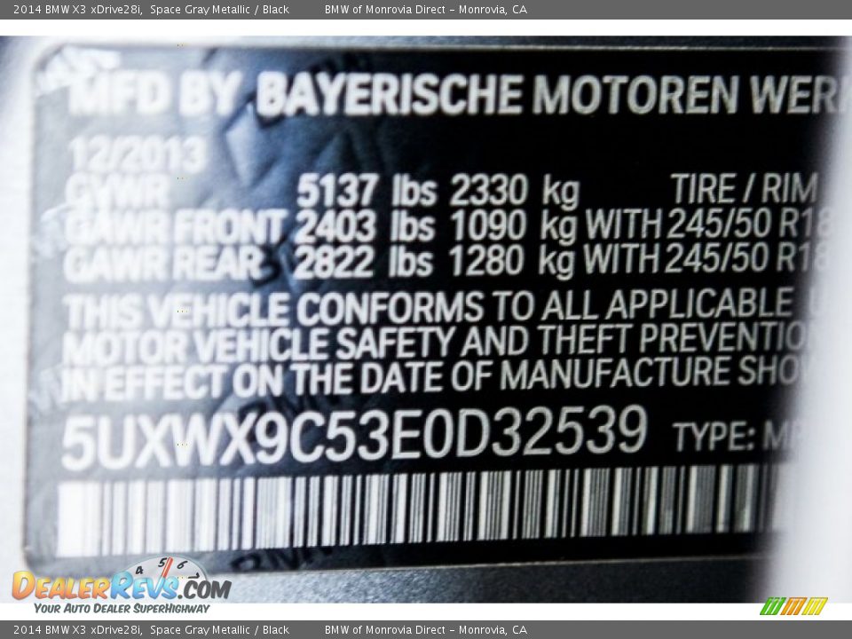 2014 BMW X3 xDrive28i Space Gray Metallic / Black Photo #22