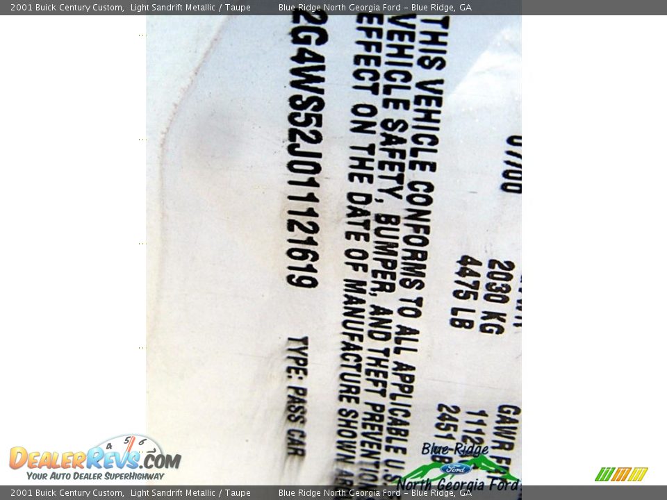 2001 Buick Century Custom Light Sandrift Metallic / Taupe Photo #30