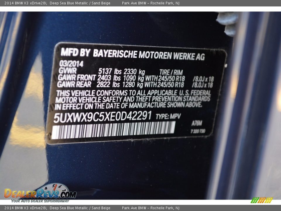 2014 BMW X3 xDrive28i Deep Sea Blue Metallic / Sand Beige Photo #34