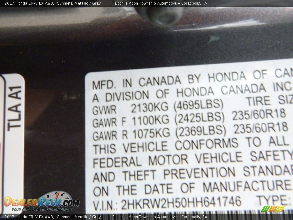 2017 Honda CR-V EX AWD Gunmetal Metallic / Gray Photo #14