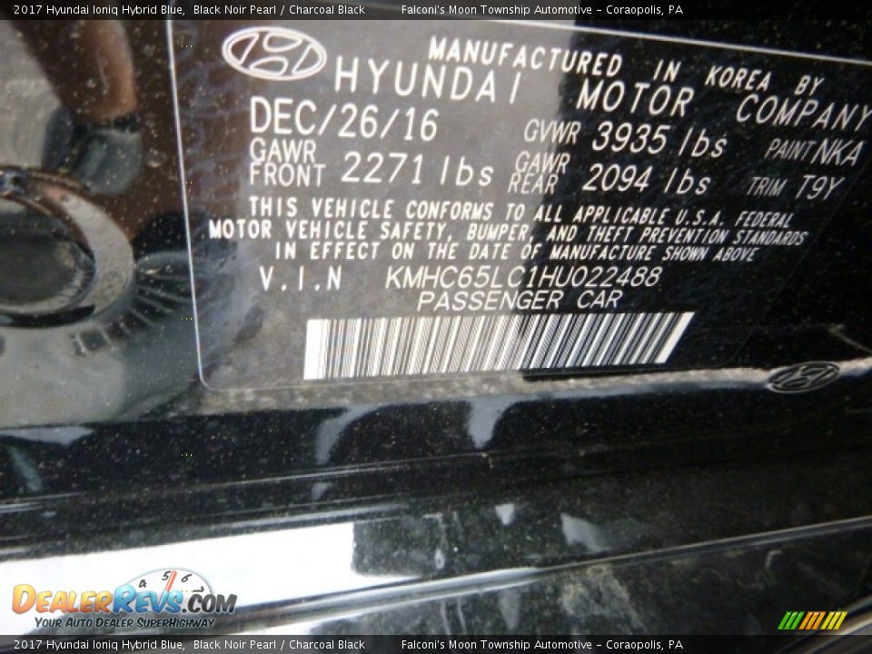 2017 Hyundai Ioniq Hybrid Blue Black Noir Pearl / Charcoal Black Photo #12