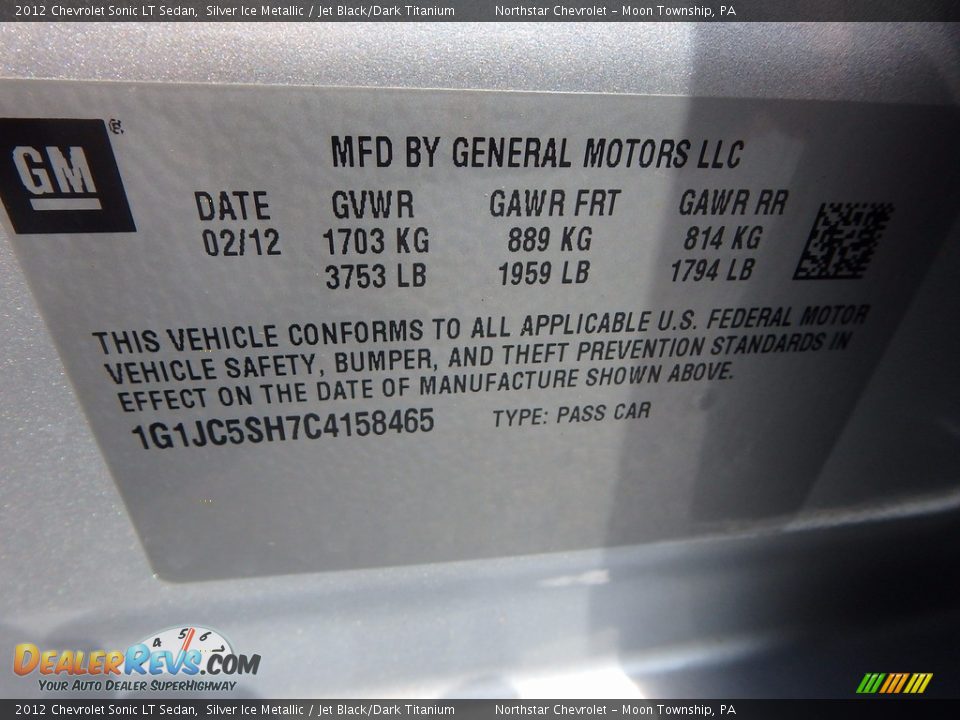 2012 Chevrolet Sonic LT Sedan Silver Ice Metallic / Jet Black/Dark Titanium Photo #29