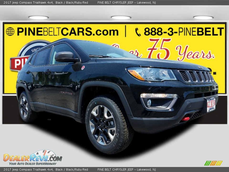 2017 Jeep Compass Trailhawk 4x4 Black / Black/Ruby Red Photo #1