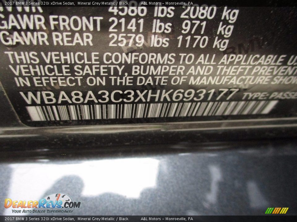 2017 BMW 3 Series 320i xDrive Sedan Mineral Grey Metallic / Black Photo #19