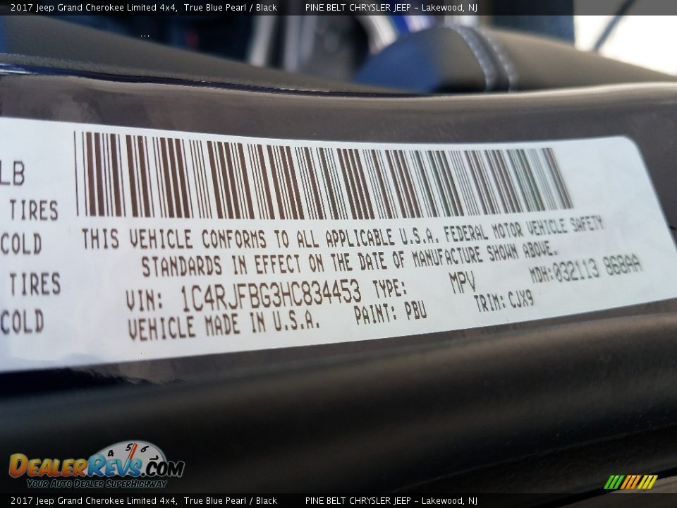 2017 Jeep Grand Cherokee Limited 4x4 True Blue Pearl / Black Photo #9