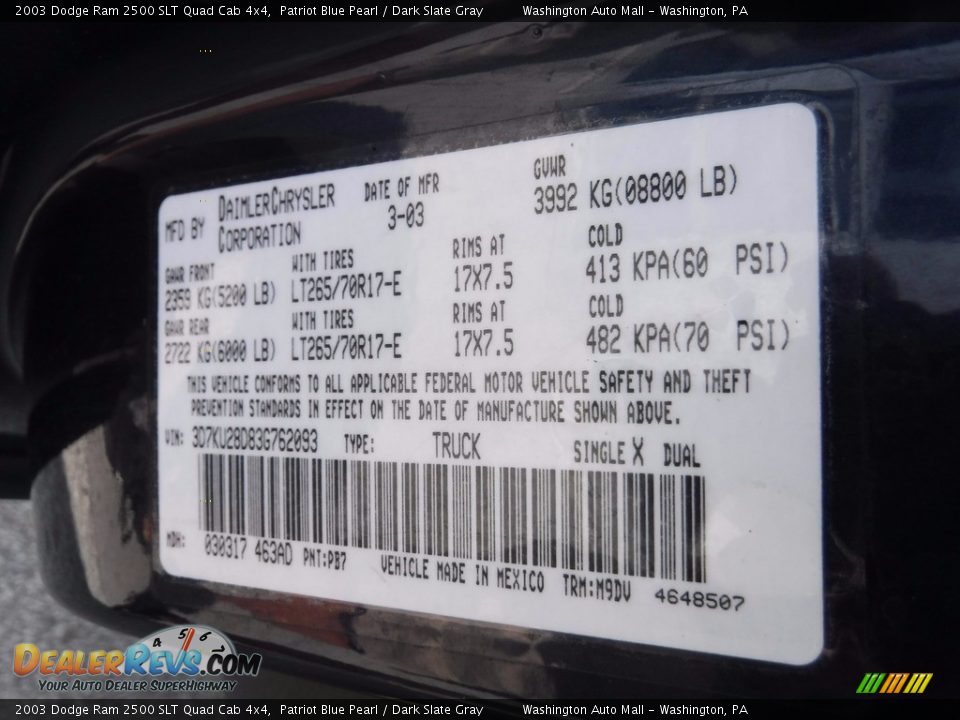 2003 Dodge Ram 2500 SLT Quad Cab 4x4 Patriot Blue Pearl / Dark Slate Gray Photo #29