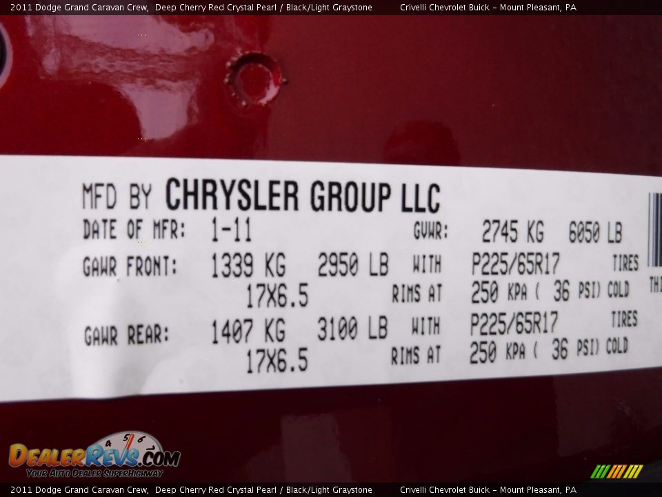 2011 Dodge Grand Caravan Crew Deep Cherry Red Crystal Pearl / Black/Light Graystone Photo #33