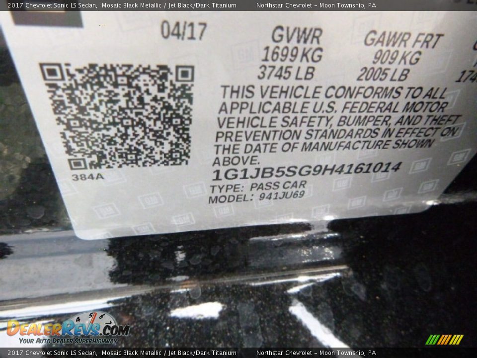 2017 Chevrolet Sonic LS Sedan Mosaic Black Metallic / Jet Black/Dark Titanium Photo #18