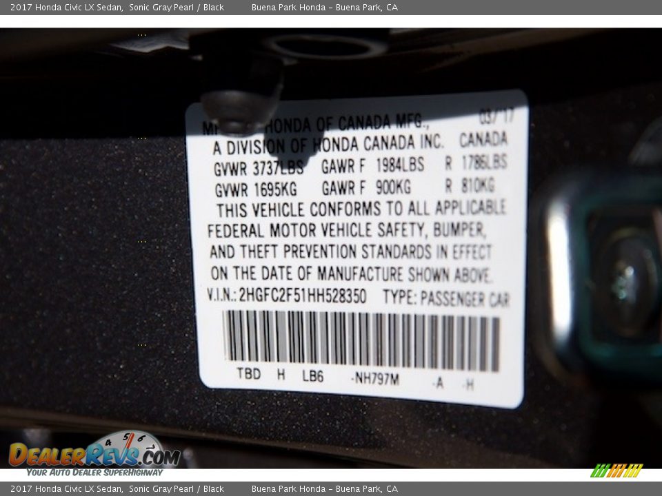 2017 Honda Civic LX Sedan Sonic Gray Pearl / Black Photo #16