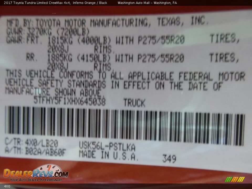 Toyota Color Code 4X0 Inferno Orange