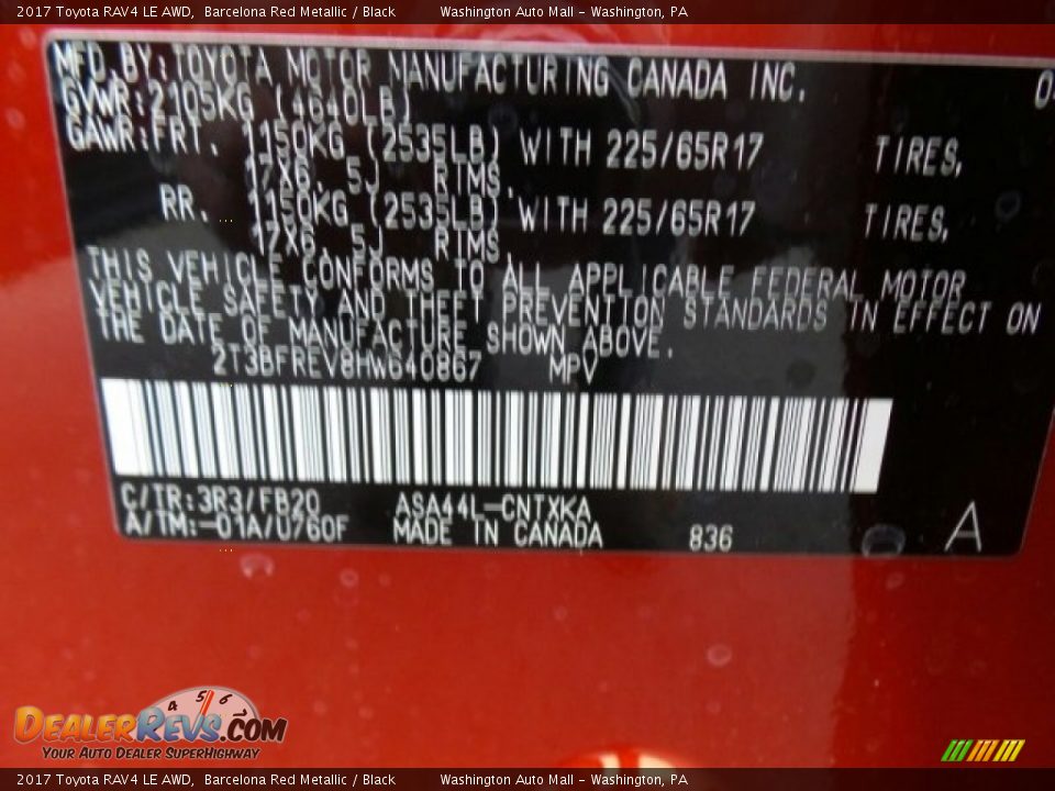 2017 Toyota RAV4 LE AWD Barcelona Red Metallic / Black Photo #8