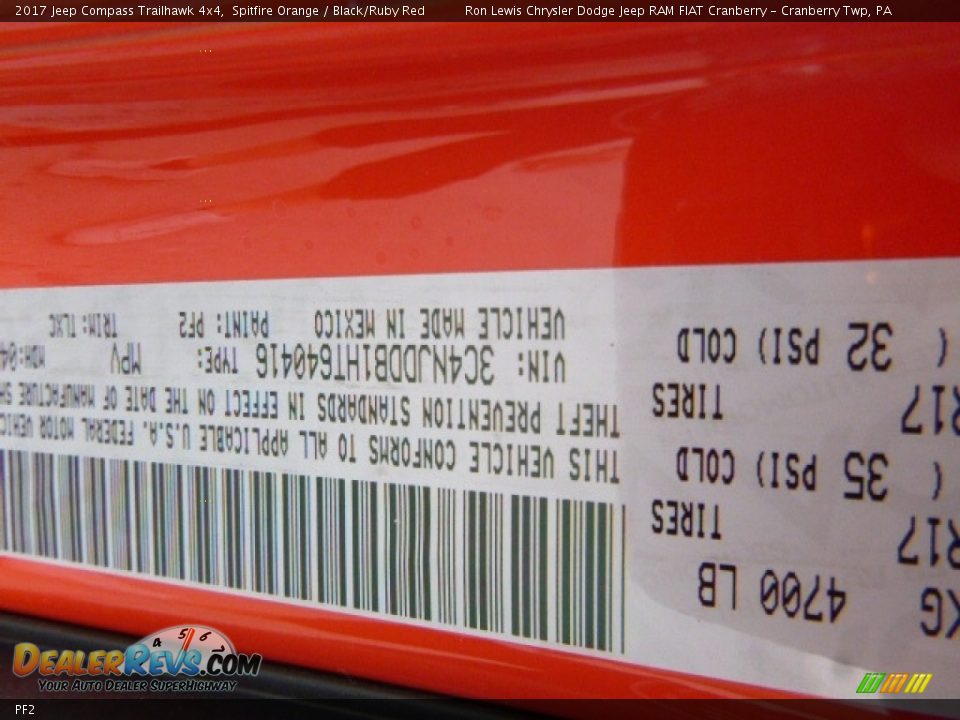 Jeep Color Code PF2 Spitfire Orange