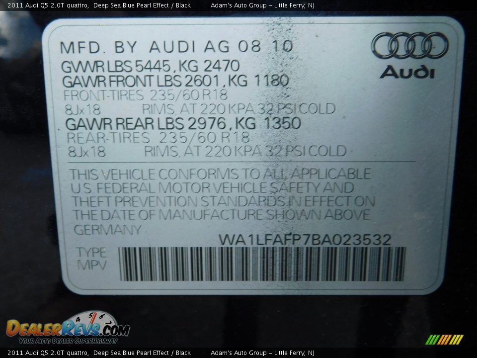 2011 Audi Q5 2.0T quattro Deep Sea Blue Pearl Effect / Black Photo #11
