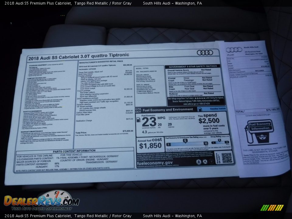 2018 Audi S5 Premium Plus Cabriolet Window Sticker Photo #18