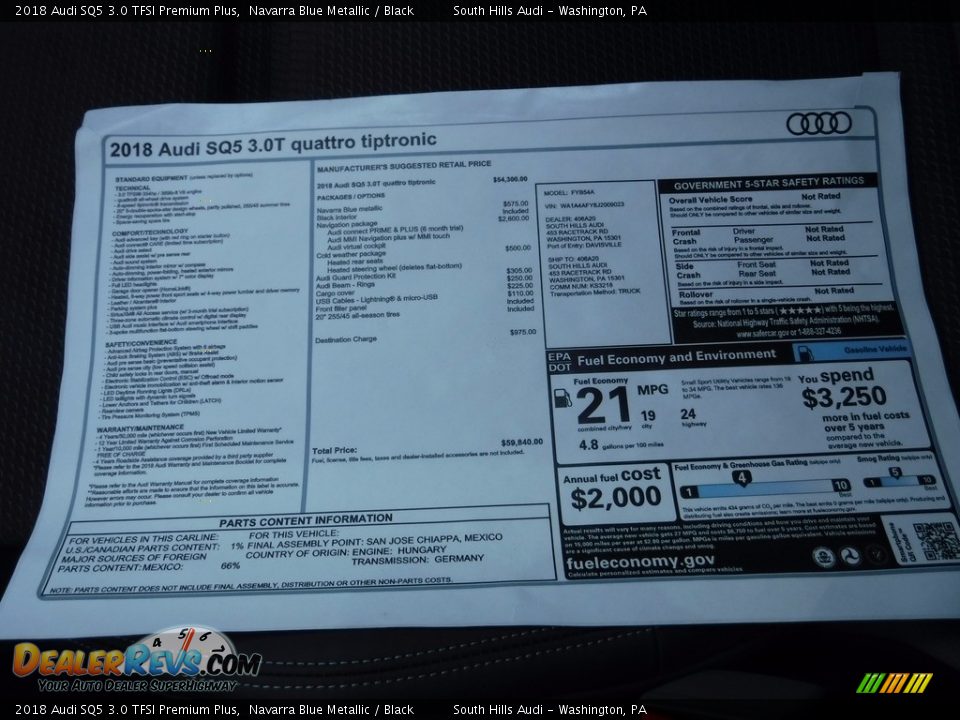 2018 Audi SQ5 3.0 TFSI Premium Plus Window Sticker Photo #9