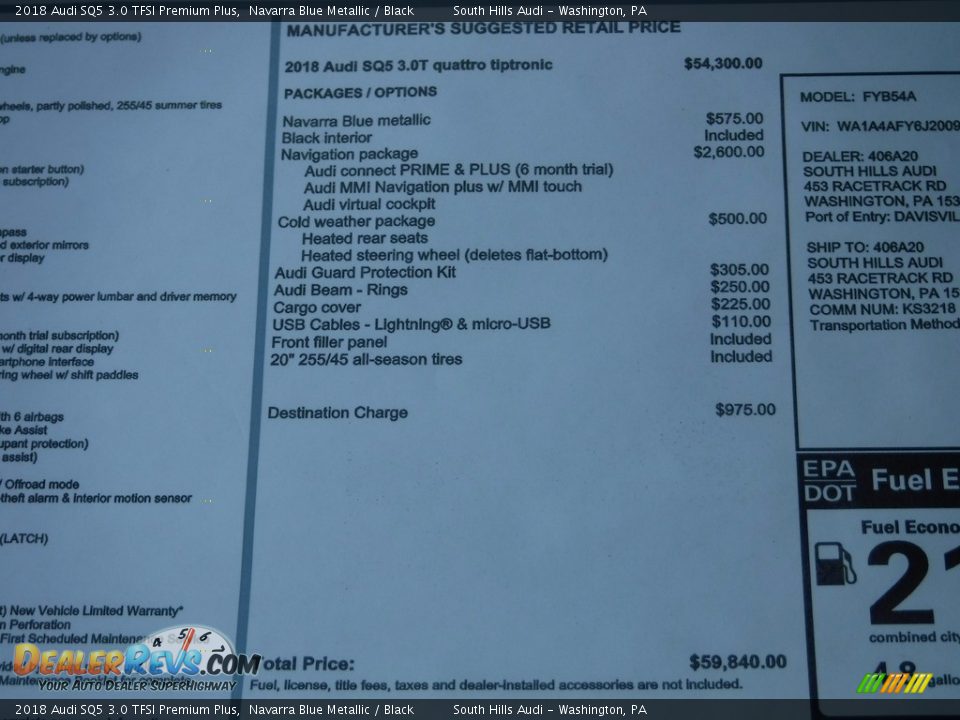 2018 Audi SQ5 3.0 TFSI Premium Plus Window Sticker Photo #10